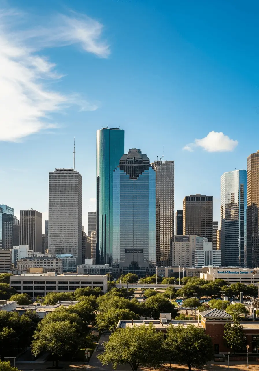 Downtown Houston skyline at dusk
